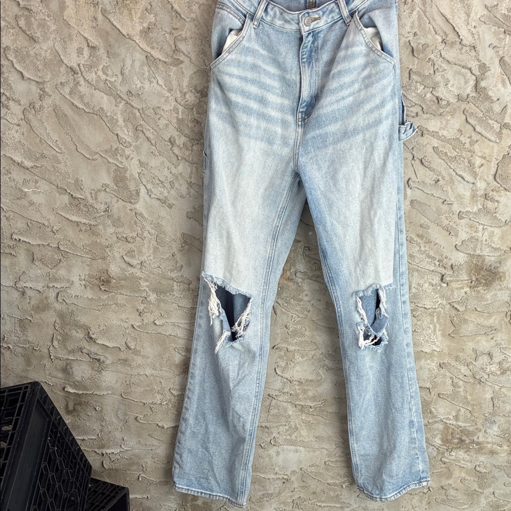 Y2K 90s Boyfriend High Waist Distressed Carpenter Flare Wide Leg Jean Worn 1X 27